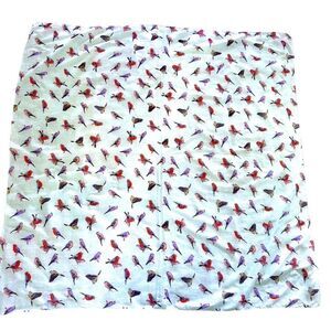 Light green blue bird print sheer cotton scarf Crvillis  Paris 41” Square